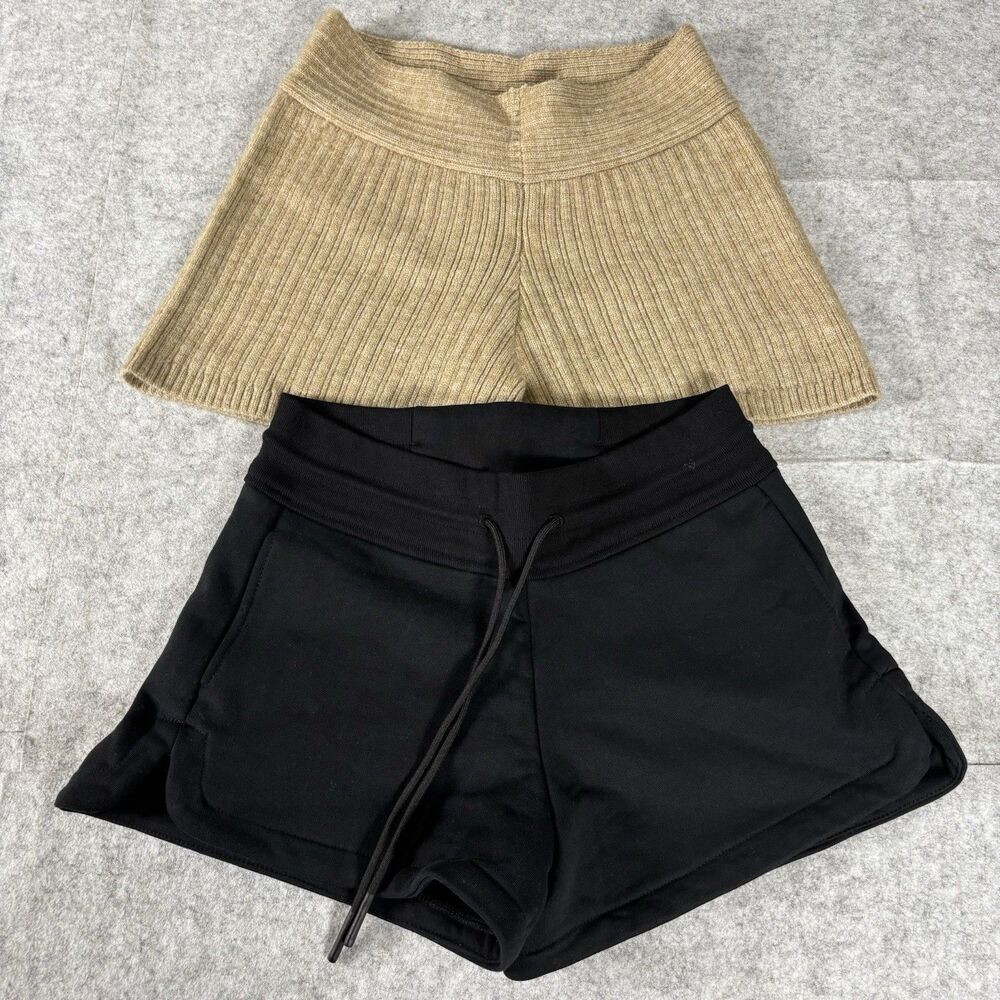 Casual Comfy Lounge Sweat Shorts Black Cream Beige Womens Large Set / Lot Of 2